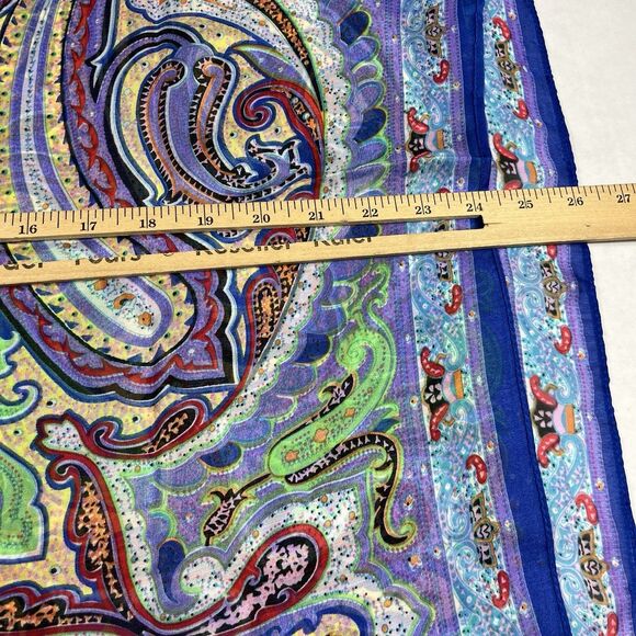Saachi Silk Wrap Scarf Colorful Paisley Frayed Boho Lightweight Shawl 72 x 24 - Picture 5 of 8